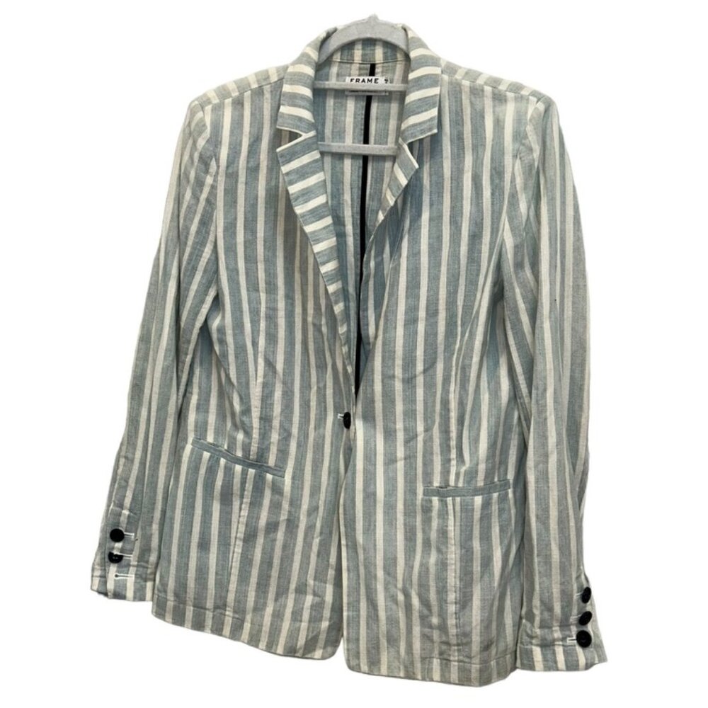 FRAME summer weight chambray blue stripe blazer jacket S